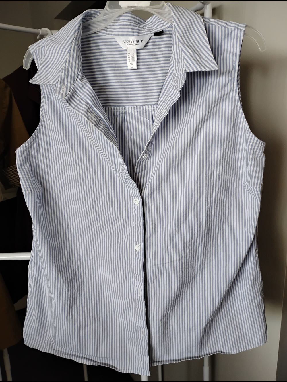 Addition Elle Women Sleeveless Button-Front Stripe Blue/White Collar Tank Shirt